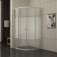 Полукръгла душ кабина Inter Ceramic с плъзгащи се врати 80x80 см хром-прозрачна с бели линии