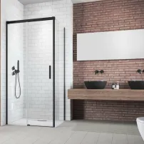 Правоъгълна душ кабина с плъзгаща се врата Radaway Idea KDJ 140x120 см матово-прозрачно черно покритие лява