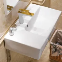 Правоъгълна окачена мивка Inter Ceramic, лъскаво бяло покритие, 66 см, дясна