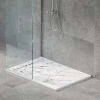 Правоъгълно композитно душ корито Inter Ceramic 100x80 см, матово бяло мраморно покритие