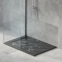 Правоъгълно композитно душ корито Inter Ceramic 100x80 см, матово черно мраморно покритие