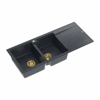 Quadron Unique Evan 121 вградена мивка от композитен материал, черен диамант - злато 116x50 см
