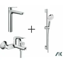 Смесител Hansgrohe Logis E с висок смесител за мивка, смесител за вана и душ комплект с хромирана ръкохватка