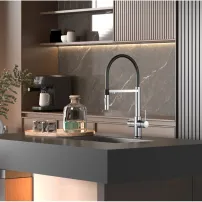 Смесител за кухня с изтеглящ маркуч Inter Ceramic Acqua Pura, съвместим със система за филтриране на вода, хром - черен