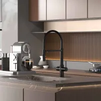 Смесител за кухня с изтеглящ маркуч Inter Ceramic Acqua Pura, съвместим със система за филтриране на вода, черен мат