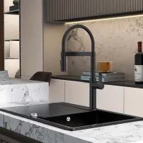 Смесител за кухня с изтеглящ маркуч Inter Ceramic, черен мат, с 2 функции