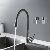 Смесител за кухня с изтеглящ маркуч Inter Ceramic, Gun Grey, с 2 функции