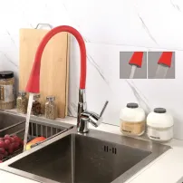 Смесител за кухня с изтеглящ маркуч Inter Ceramic Havana, гланциран хром - червен мат, с 2 функции