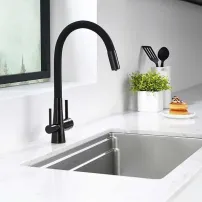 Смесител за кухня с изтеглящ маркуч Inter Ceramic, съвместим със система за филтриране на вода, черен мат