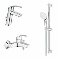 Смесител за мивка и вана Grohe Eurosmart New M с хромиран душ комплект