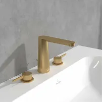 Смесител за умивалник Villeroy&Boch Conum с двойна ръкохватка, златист цвят, с изскачащ вентил