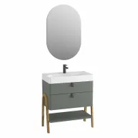 Тъмносив комплект подови шкафове Krofam Moss 70 см, вградена мивка и огледало Krofam Moss 70 см