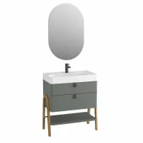 Тъмносив комплект подови шкафове Krofam Moss 70 см, вградена мивка Krofam Moss 70 см с отвор за смесител и огледало