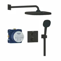 Вградена душ система Grohe Precision с квадратна душ слушалка Vitalio Comfort 250, матово черно