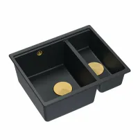 Вградена композитна мивка Quadron Logan 150, въглеродно черно - златно, 56x46 см