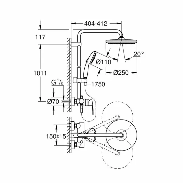 Душ колона Grohe Tempesta 250, гланцово хромирано покритие picture - 5