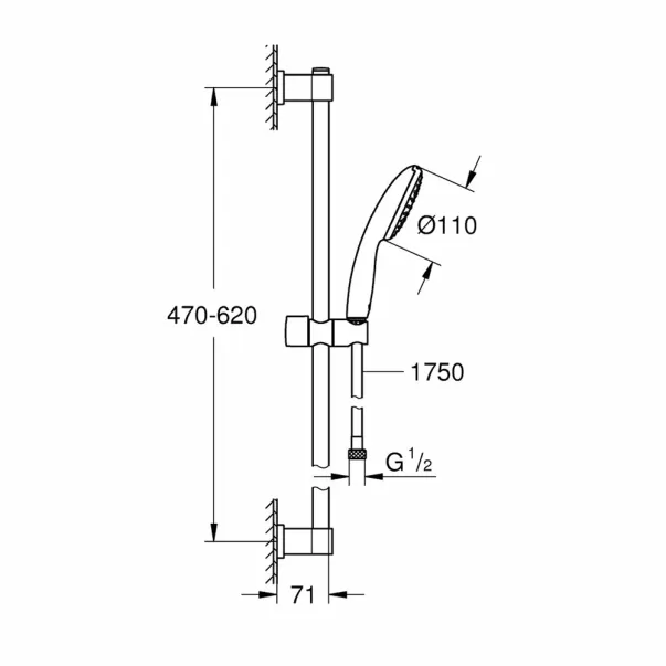 Душ комплект с дръжка 60 см Grohe Vitalio Start хром 1 функция picture - 6