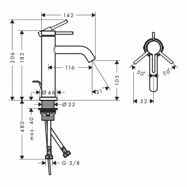Едноръкохватков смесител за умивалник Hansgrohe Tecturis S, матово черен picture - 4