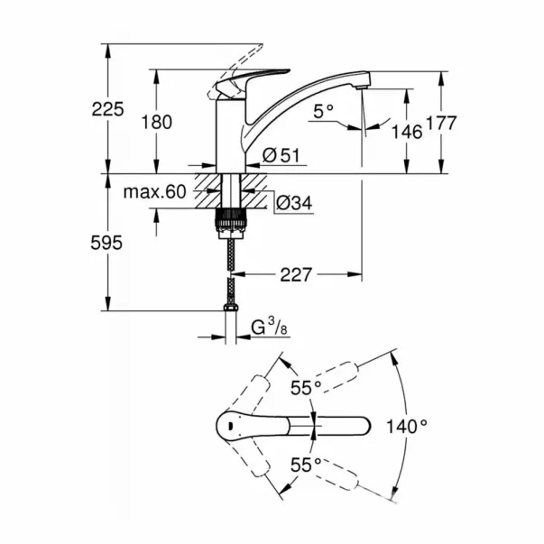 Grohe Eurosmart New кухненски смесител с едноръкохватков механизъм, матиран хром, Supersteel picture - 3