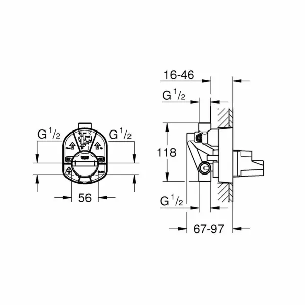 Grohe тяло за вграждане за смесители за вана и душ 1/2