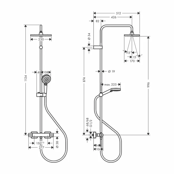 Hansgrohe Vernis Shape 230 Ecosmart термостатична душ колона със смесител, матово черно picture - 3