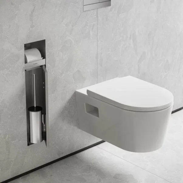 Hansgrohe XtraStoris Rock вграден държач за тоалетна хартия с четка за тоалетна, полирана стомана picture - 2
