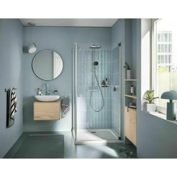Комплект душ кабина Omnires Marina Walk-In хром 90x200 см и душ колона Grohe Vitalio Start Cube 250 с термостатичен смесител в гланцов хром picture - 3