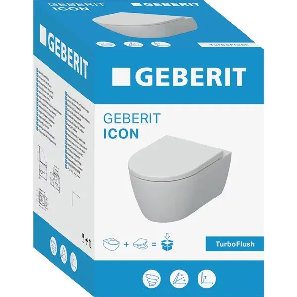 Комплект окачена тоалетна чиния Geberit iCon TurboFlush с softclose капак гланцово бяло picture - 3