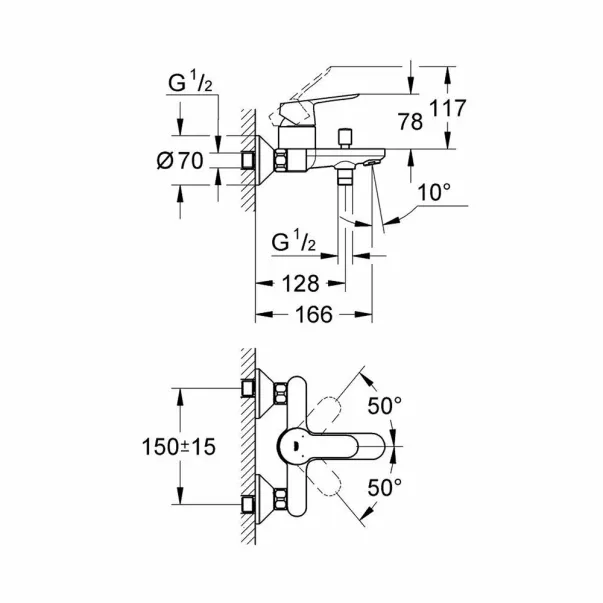 Комплект смесител за вана и мивка Grohe BauEdge с Tempesta Porter, гланциран хром picture - 6