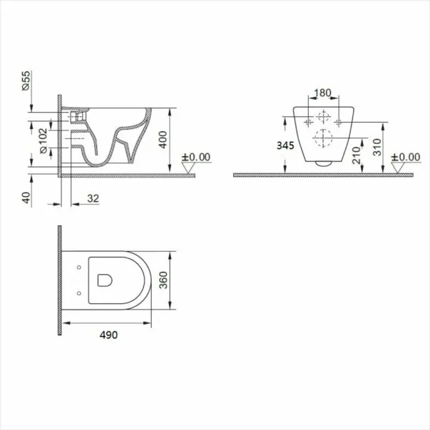 Комплект тоалетна чиния Inter Ceramic Rimless с тънък сив капак, матово покритие picture - 3