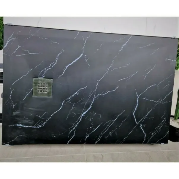 Композитно душ корито Inter Ceramic правоъгълно 140x80 см финиш мрамор матово черно picture - 2
