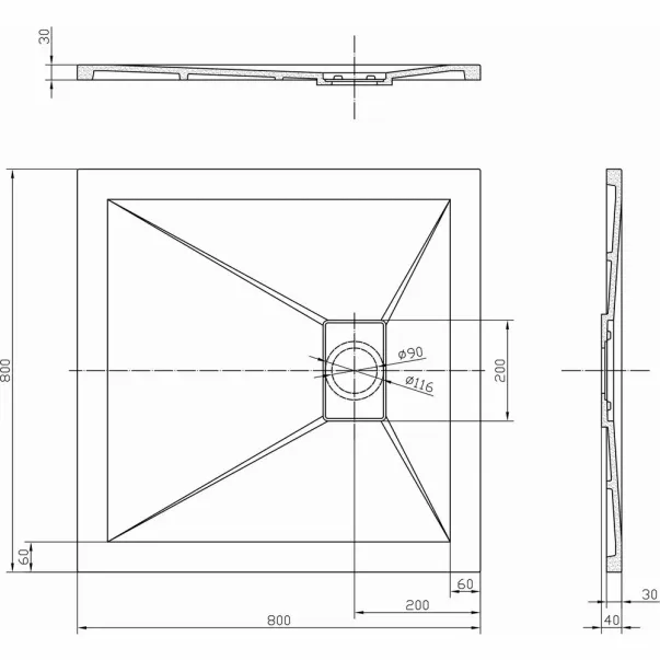 Квадратно композитно душ корито Inter Ceramic 80x80 см, черно матово покритие picture - 3