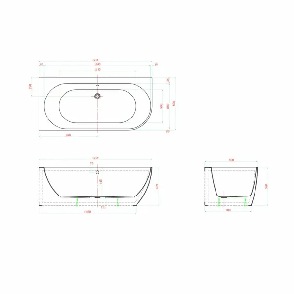 Между другото, самостоятелна вана Kreiner Vera 170x80 см, бяло покритие, ляво закрепена към стената picture - 2