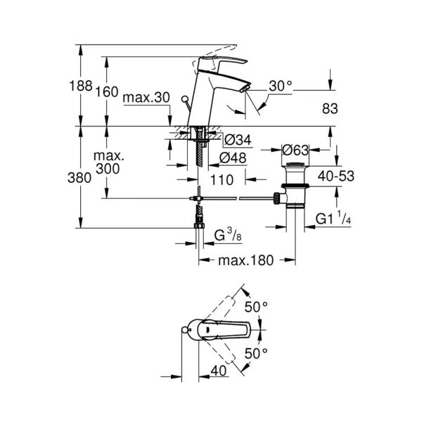 Монокомандна смесител за умивалник Grohe Start M гланциран хром picture - 2
