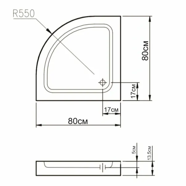 Полукръгло душ корито Inter Ceramic 80x80 см, бяло покритие picture - 2