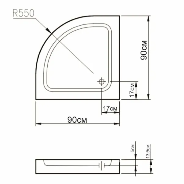 Полукръгло душ корито Inter Ceramic 90x90 см, бяло покритие picture - 2