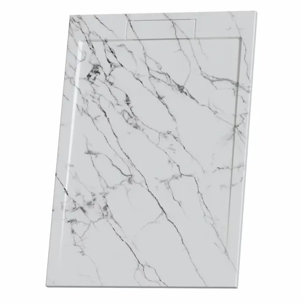 Правоъгълно композитно душ корито Inter Ceramic 120x80 см, матово бяло мраморно покритие picture - 2