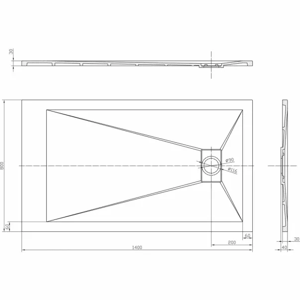 Правоъгълно композитно душ корито Inter Ceramic 140x80 см, матово черно каменно покритие picture - 3