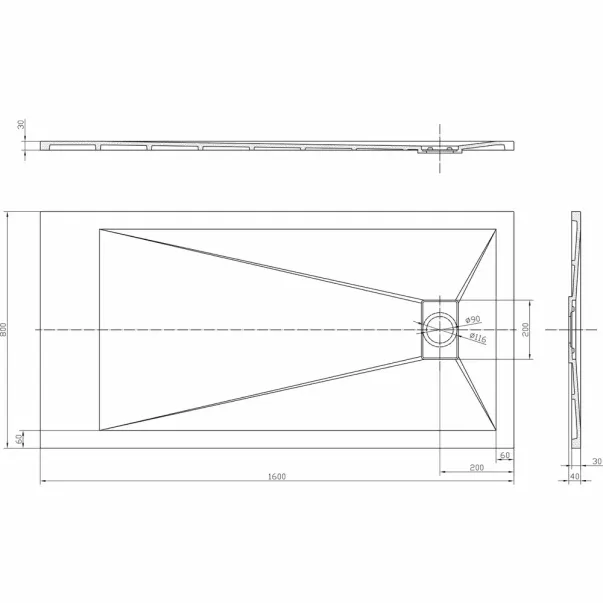 Правоъгълно композитно душ корито Inter Ceramic 160x80 см, матово бяло покритие picture - 3