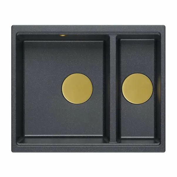 Quadron Logan 150 вградена композитна мивка черно-диамантено-златна 56x46 см picture - 2