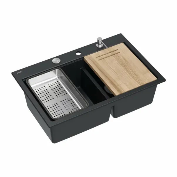 Quadron Unique Marc 120 вградена работна станция, въглеродно черно - неръждаема стомана, 2 легена 76x50 см picture - 3