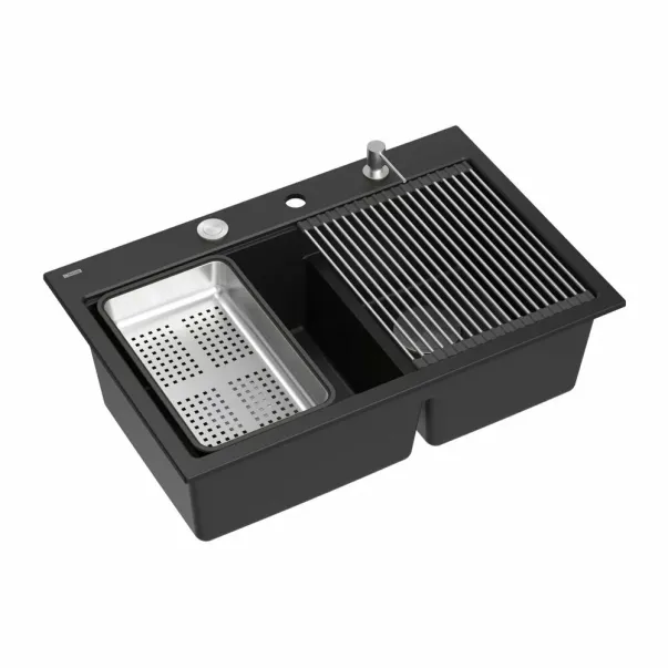 Quadron Unique Marc 120 вградена работна станция, въглеродно черно - неръждаема стомана, 2 легена 76x50 см picture - 4