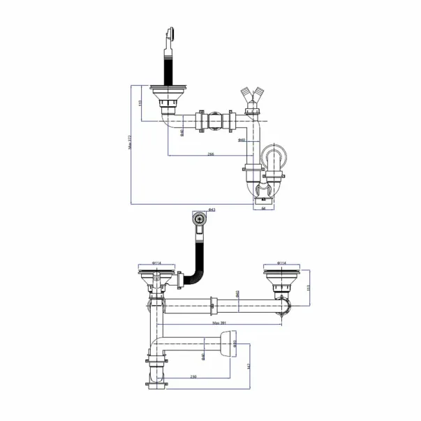 Ръчен сифон Quadron, медно покритие, за гранитни мивки с 2 корита picture - 2
