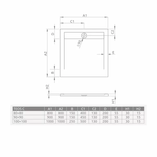 Radaway Teos C квадратно композитно душ корито 90x90 см, циментово-сиво picture - 2