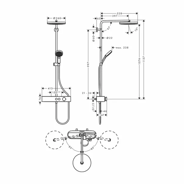 Термостатична душ колона Hansgrohe Pulsify S с 3 вида струи, матово черно picture - 3