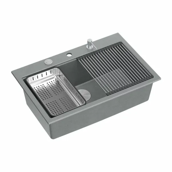 Вградена работна станция Quadron Unique Marc 110 сива - неръждаема стомана 1 вана 75x49 см picture - 2