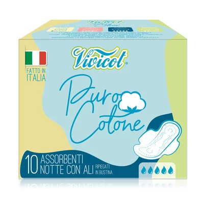 Absorbante de noapte din bumbac hipoalergenic, 5 picaturi, 10bucati, VIVICOT
