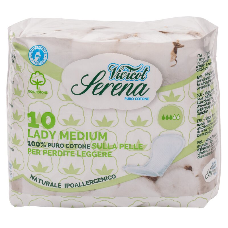 Absorbante din bumbac natural, fara aripioare - Medium - 3 picaturi ( 10buc ) - VIVICOT Serena Lady