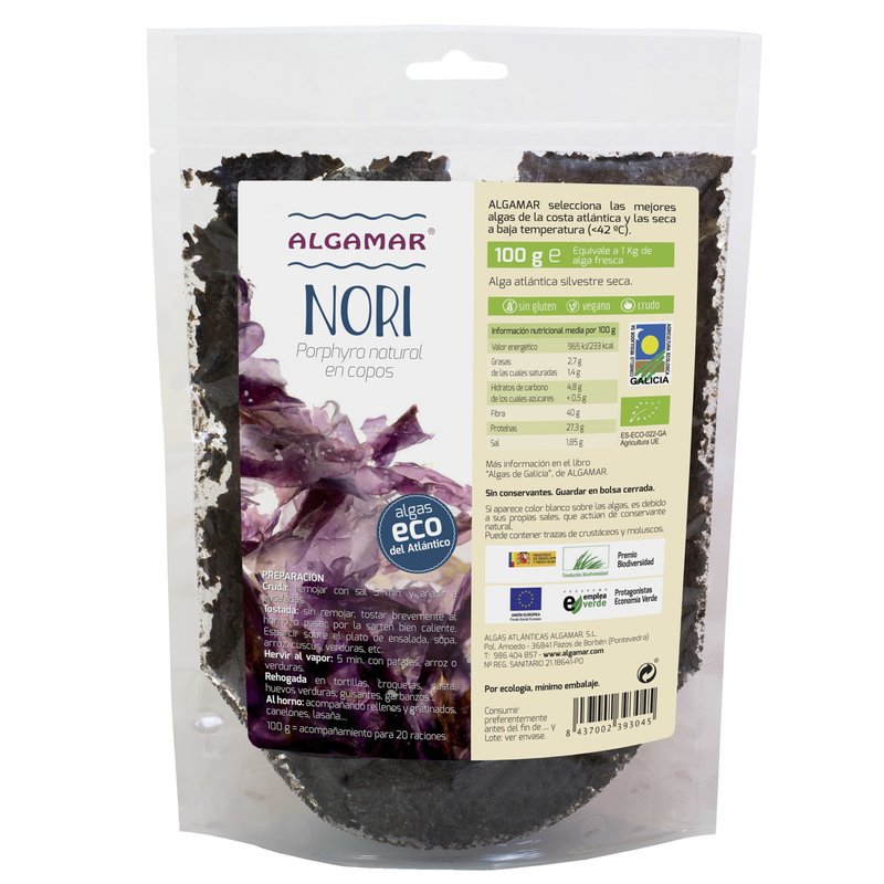 Alge marine Nori maruntite raw, bio, 100g