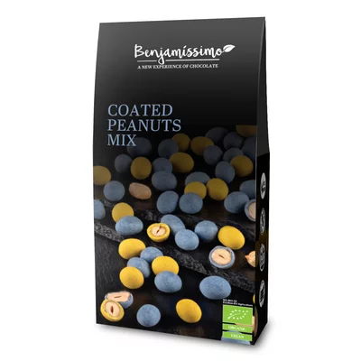 Arahide invelite in ciocolata cu turmeric si spirulina, bio, 60g, Benjamissimo